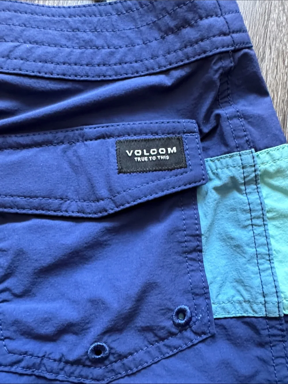 Volcom Boys Blue Swim Hybrids with Red and Light Blue Panels